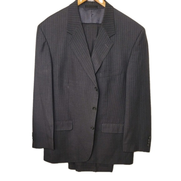 Kilburne & Finch Mens 46R Suit Gray Pinstripe Jacket Pants 41×31 Cuffed - Picture 1 of 16